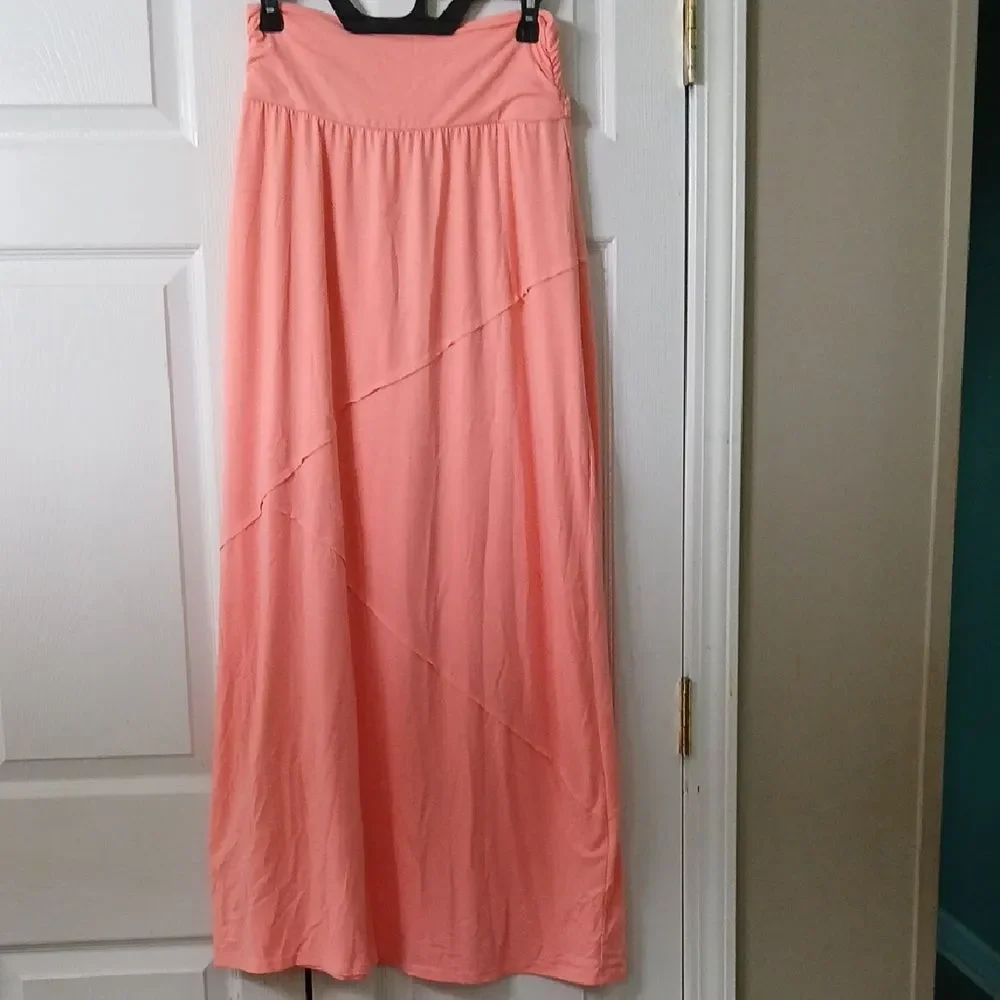 Maurices peachy pink maxi pull-on skirt Sz M GUC